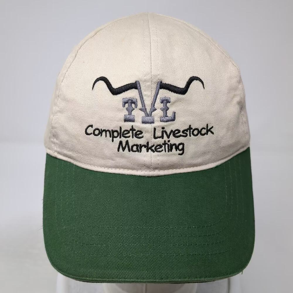 KC CAPS Baseball Cap Beige Green Hat OS Livestock Marketing Logo Embroidered - Picture 2 of 10